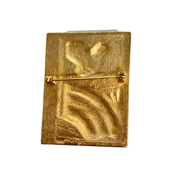 Signed AJC Cubism Artwork Brooch Matte Gold Tone Abstract Lady 1980s - Picture 6 of 7